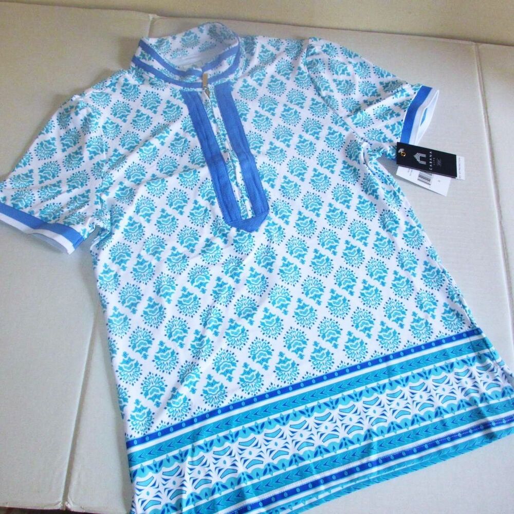 Cabana Life Amalfi Coast Short Sleeve Quarter Zip Top Sz Small (4-6) UPF 50 $78